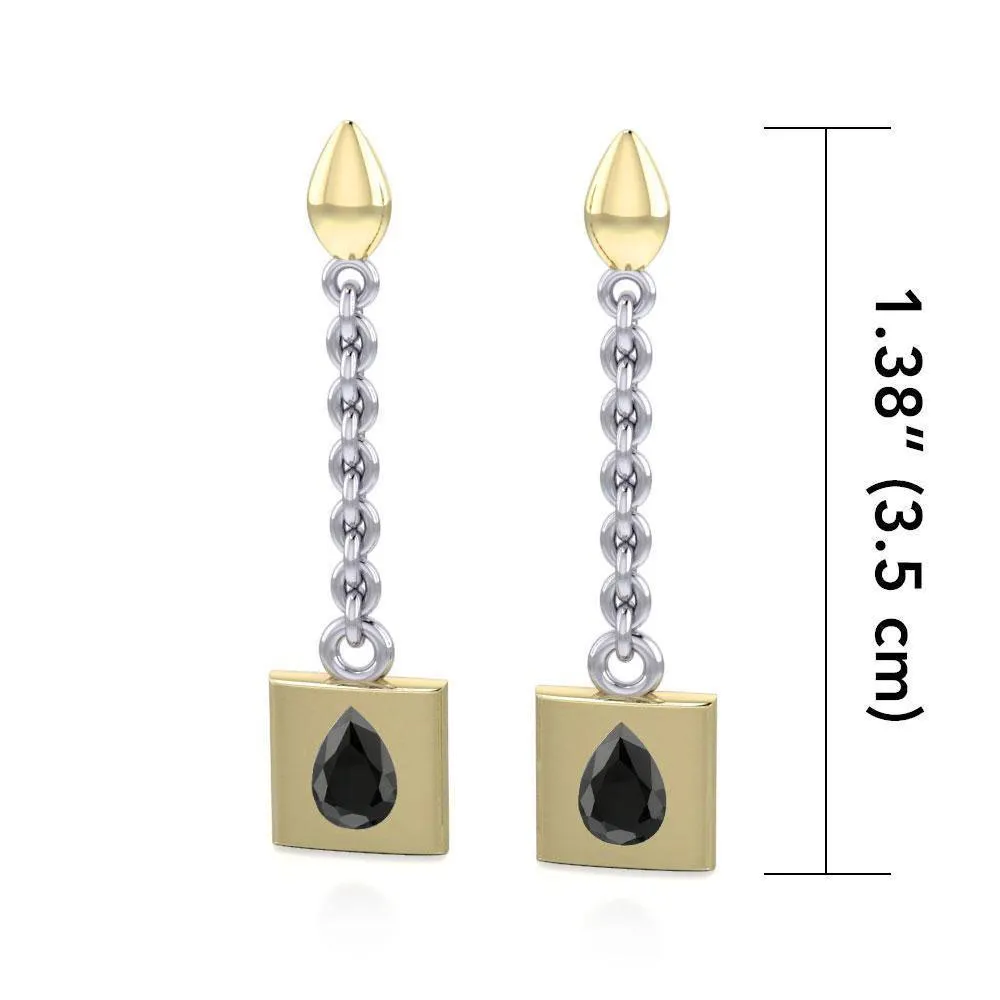 Black Magic Square Silver & Gold Earrings MER403