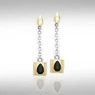 Black Magic Square Silver & Gold Earrings MER403