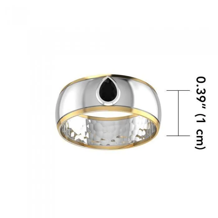 Black Magic Teardrop Solitare Silver & Gold Ring MRI477