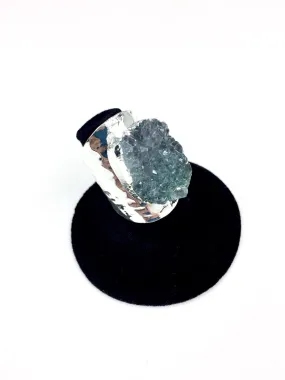 Blue Druzy Stone Hammer Finish Ring O.O.A.K.