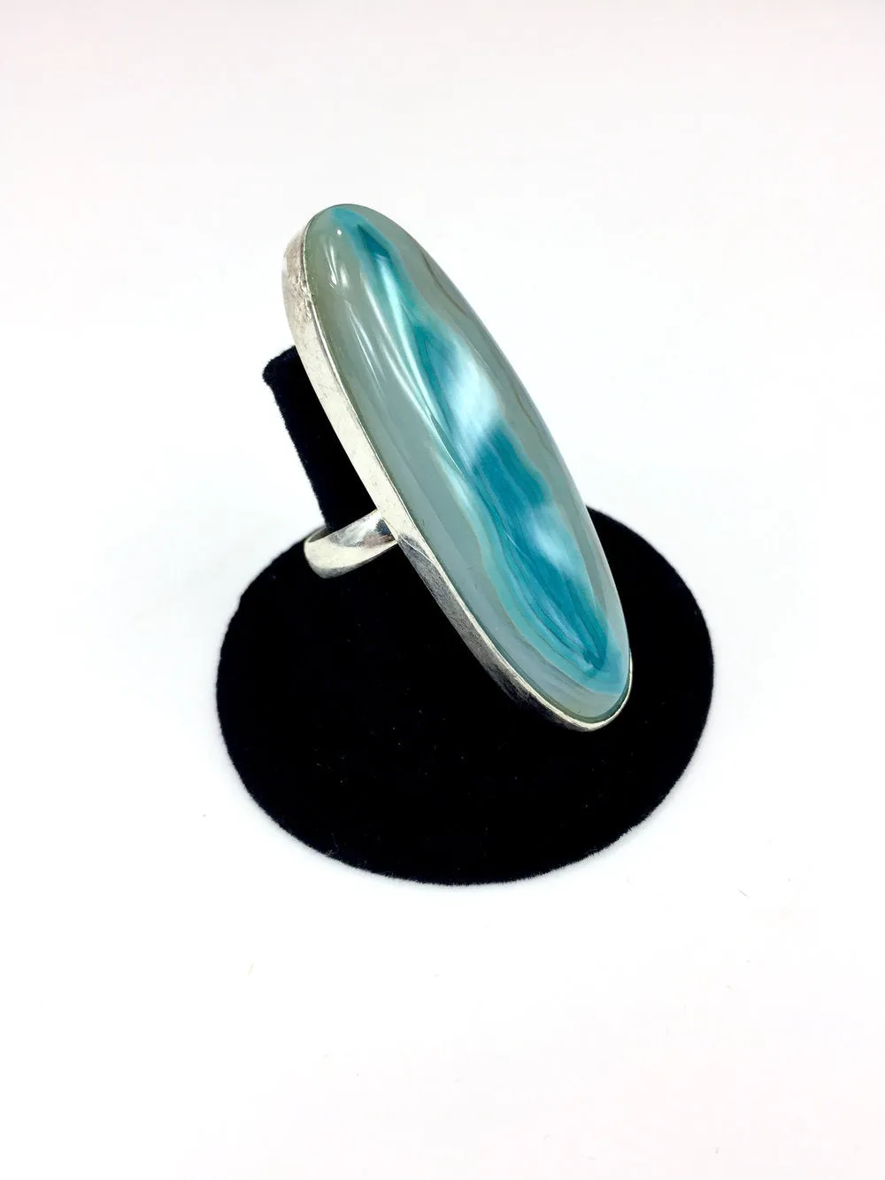 Blue Oval Agate Ring