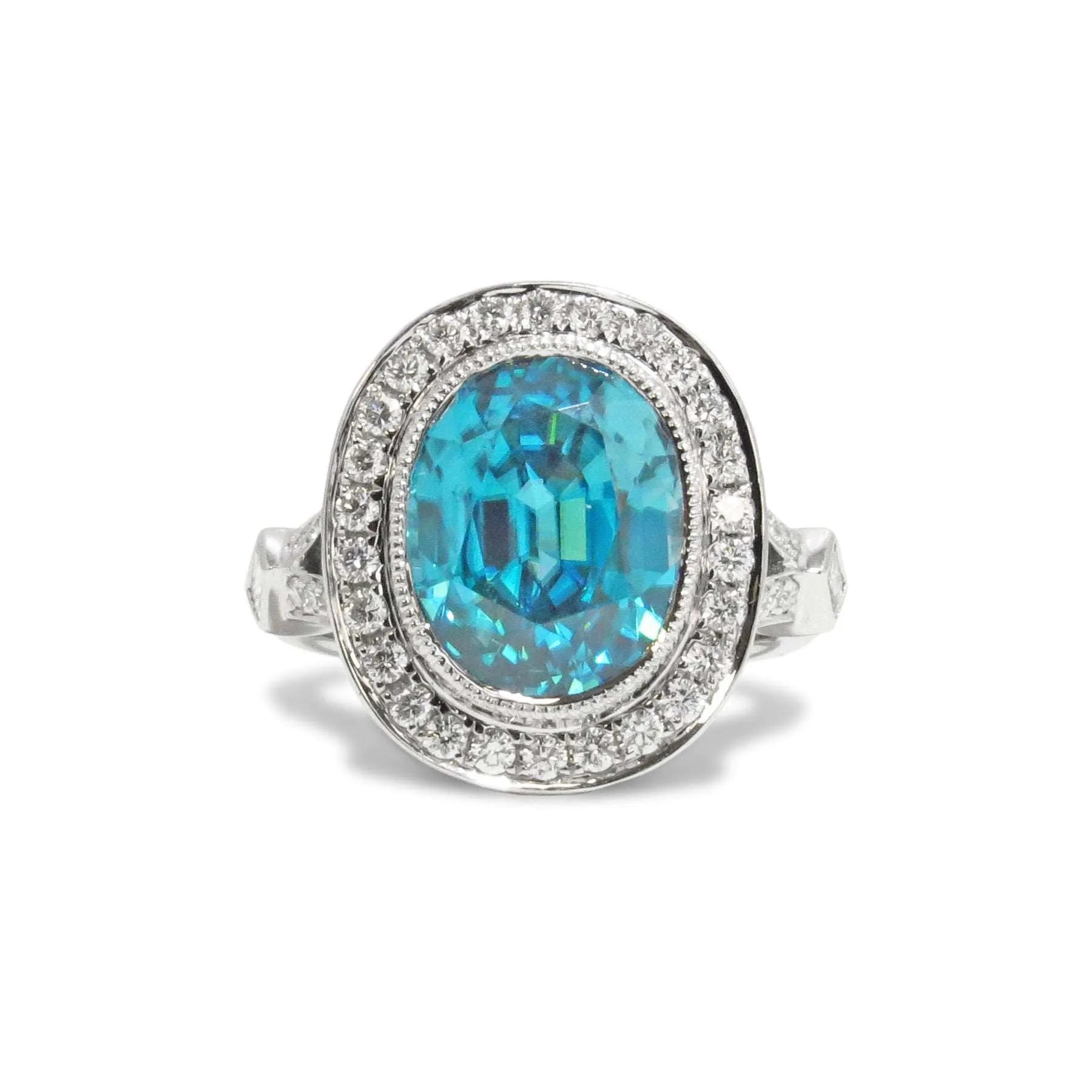 Blue Zircon and Diamond Ring