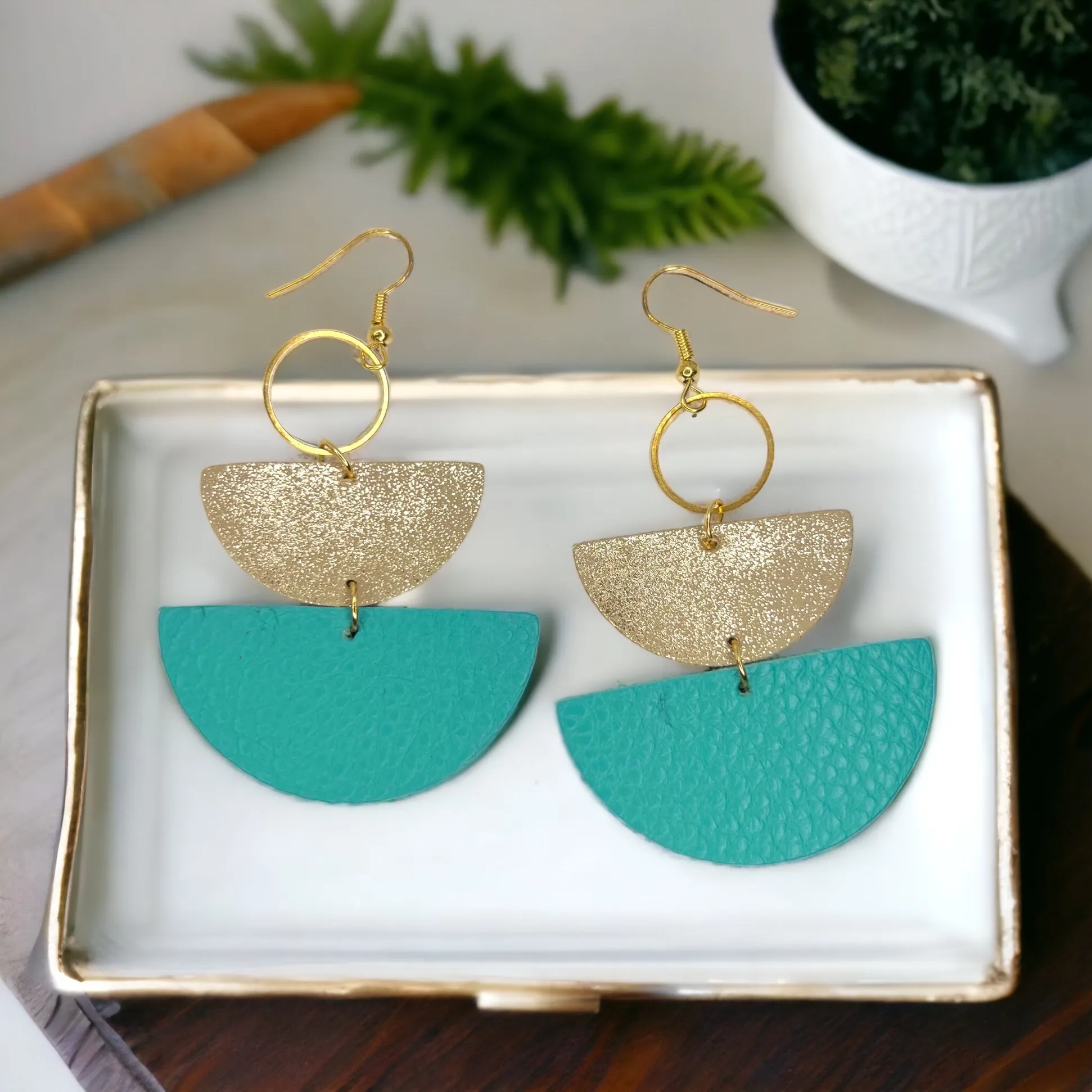 Boho Chic Earrings - Teal Earrings, Black and Gold Earrings, Bohemian Style