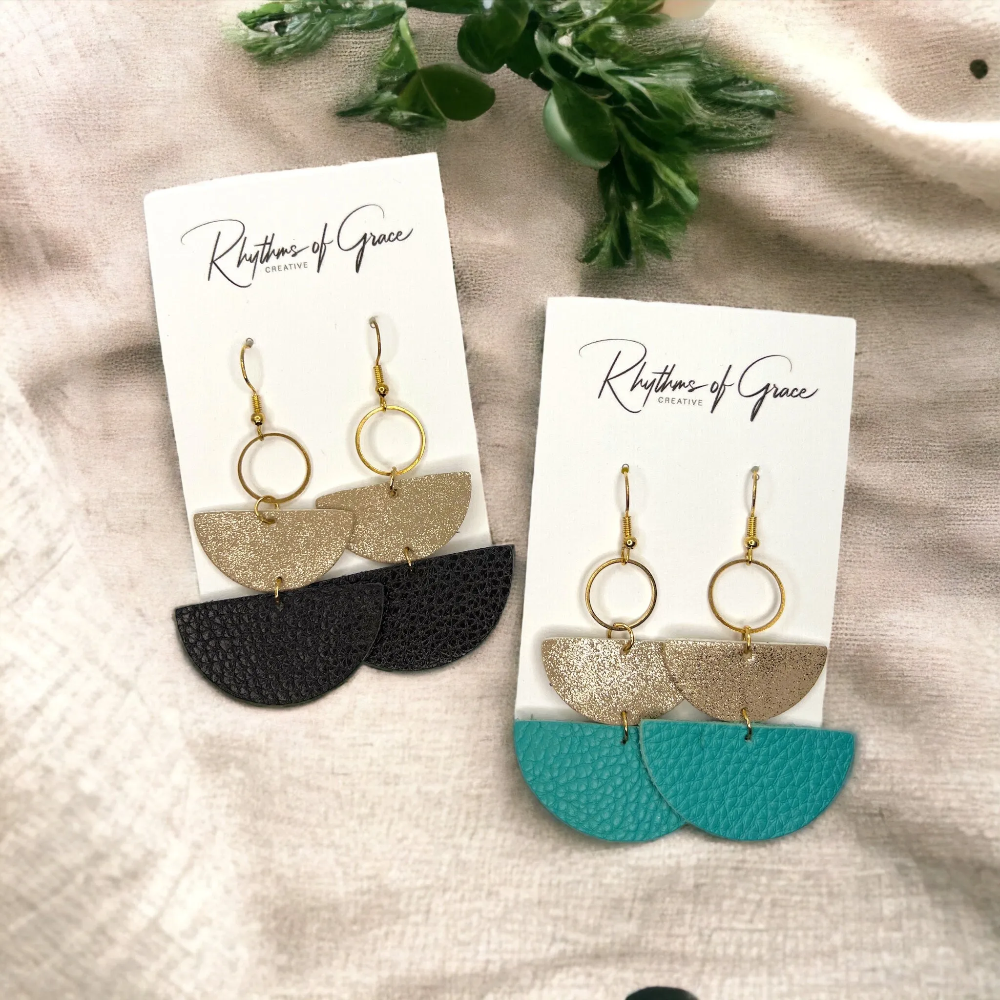 Boho Chic Earrings - Teal Earrings, Black and Gold Earrings, Bohemian Style