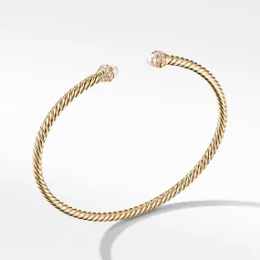 Cable Spira® Bracelet in 18K Gold with Pearl, 3mm, Size Medium