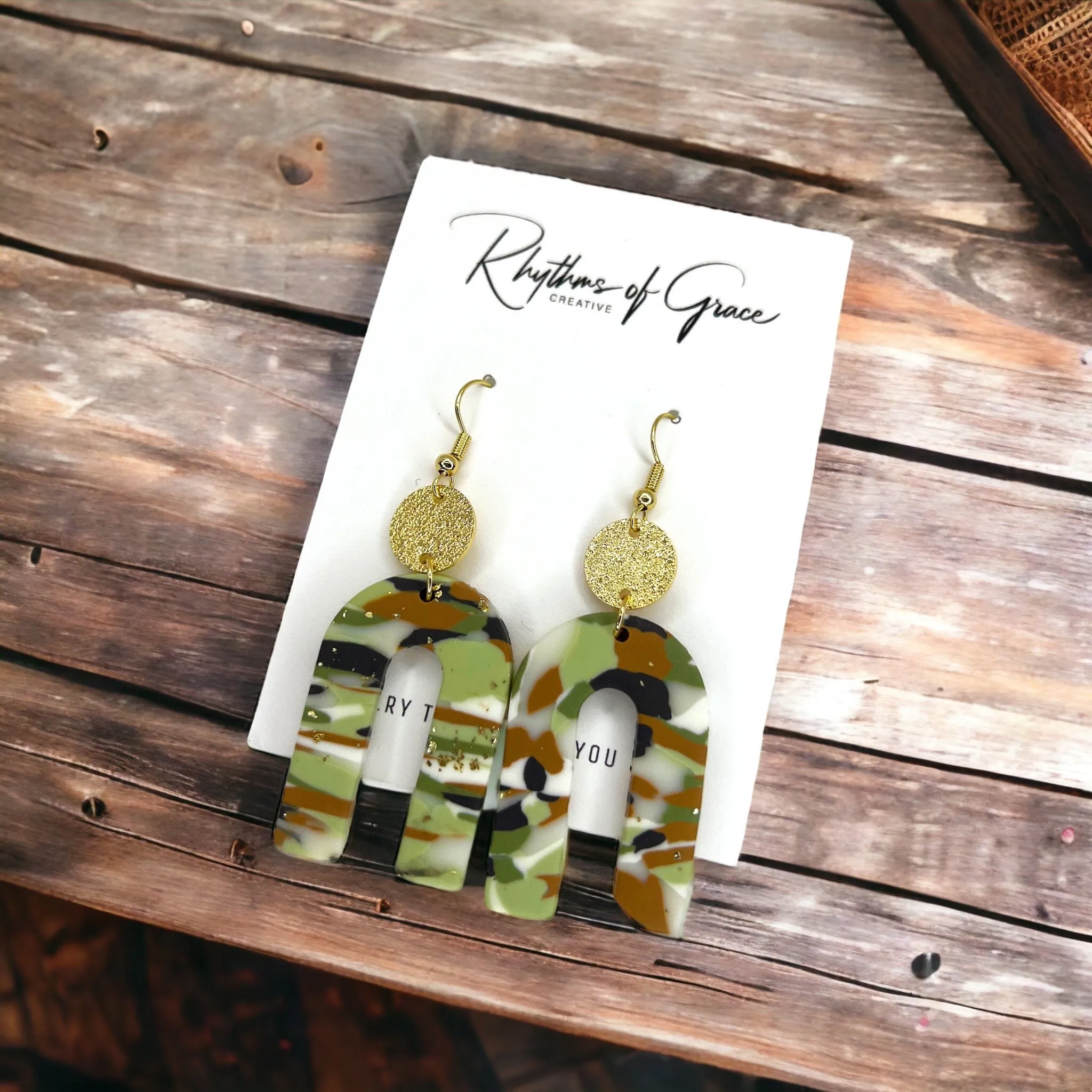 Camo Drop Earrings - Camouflage Earrings, Hunter Green, Hunting Accessories Camping Earrings, Sportsman Paradise, Country Princess, Adventure Seeker