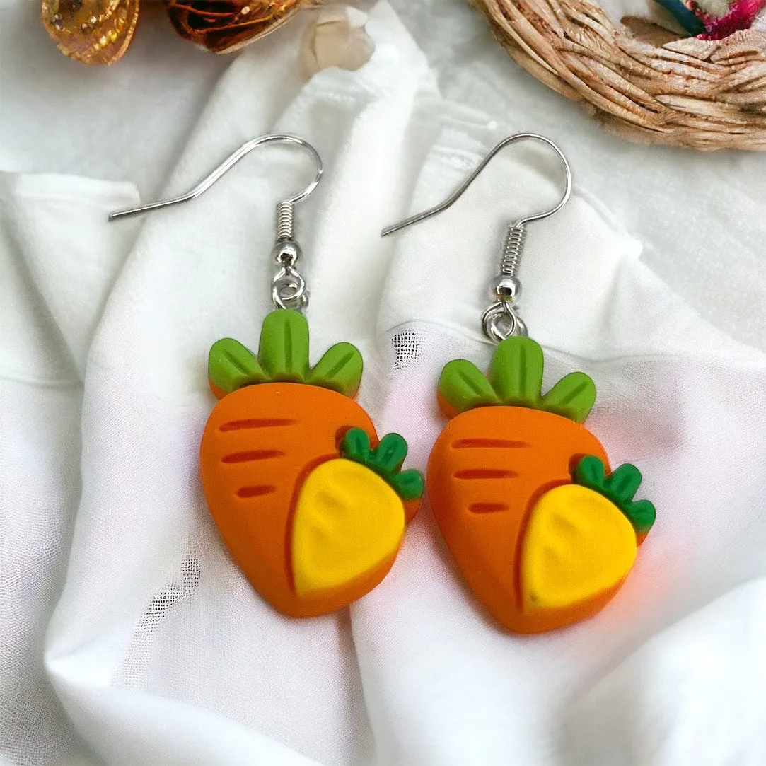 Carrot Earrings - Bunny Earrings, Happy Easter, Easter Bunny, Easter Earrings, Easter Egg, Easter Accessories, Easter Basket, Food Earrings