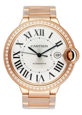 Cartier Ballon Bleu WJBB0038 Diamond 18K Rose Gold Mens Watch Box Papers