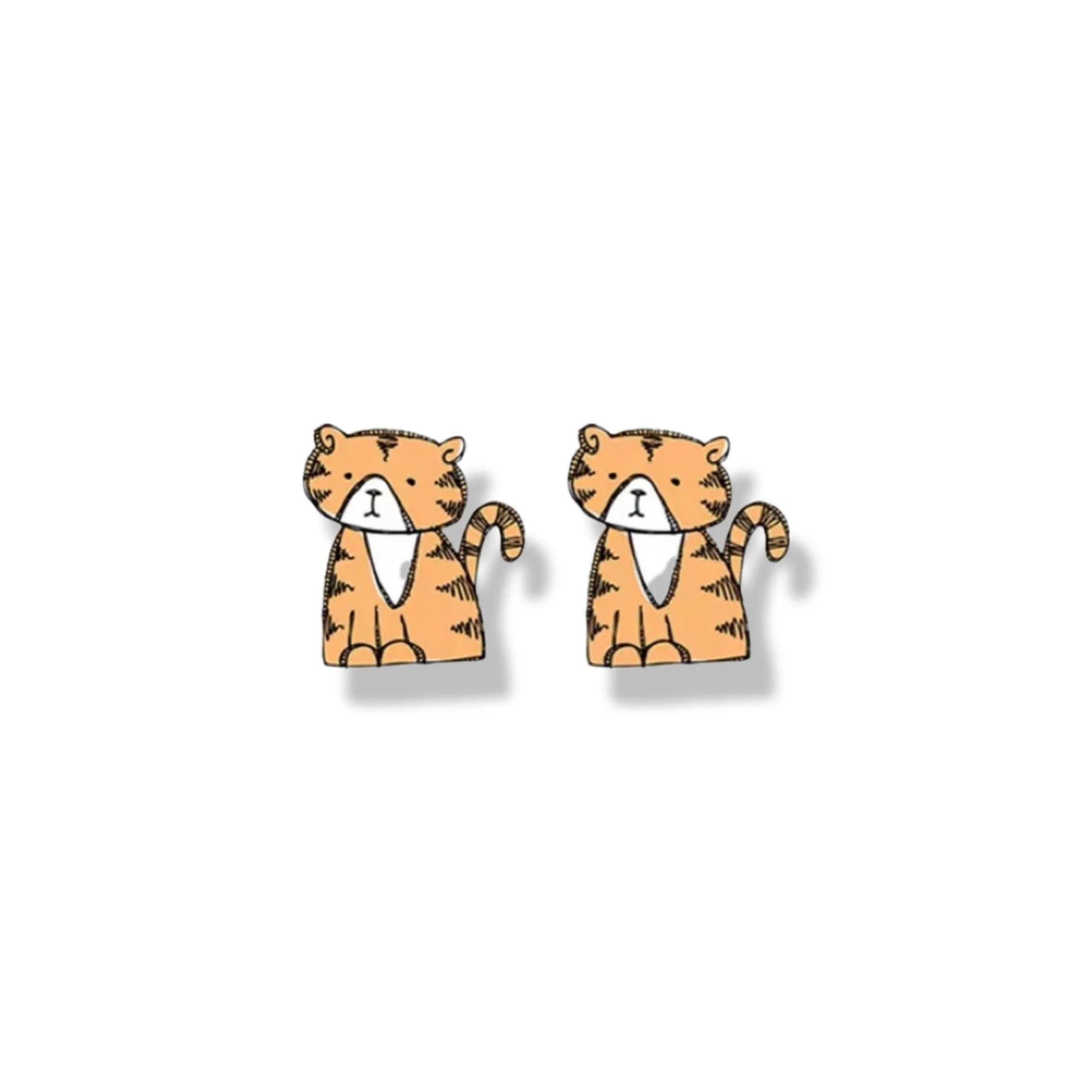 Cartoon Tiger Earrings - Handmade Earrings, Tiger Studs, Tiger Jewelry, Stud Earrings, Tiny Tigers, Tiger Accessories, Tiger Mom