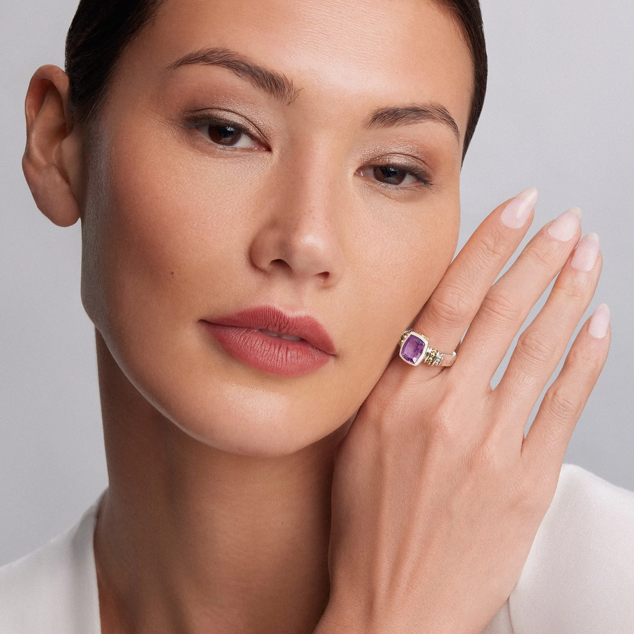 Caviar Color Bezel-Set Amethyst Ring