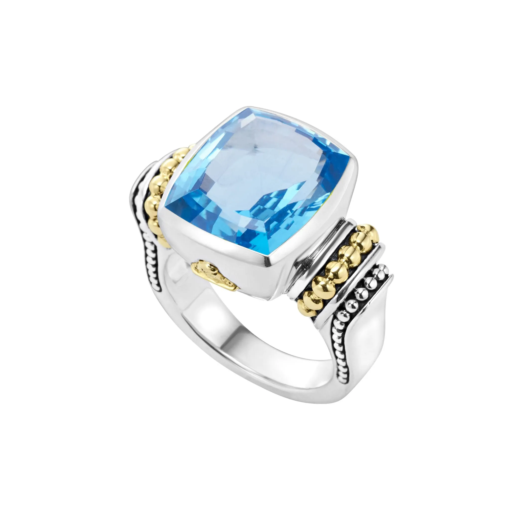 Caviar Color Small Swiss Blue Topaz Statement Ring