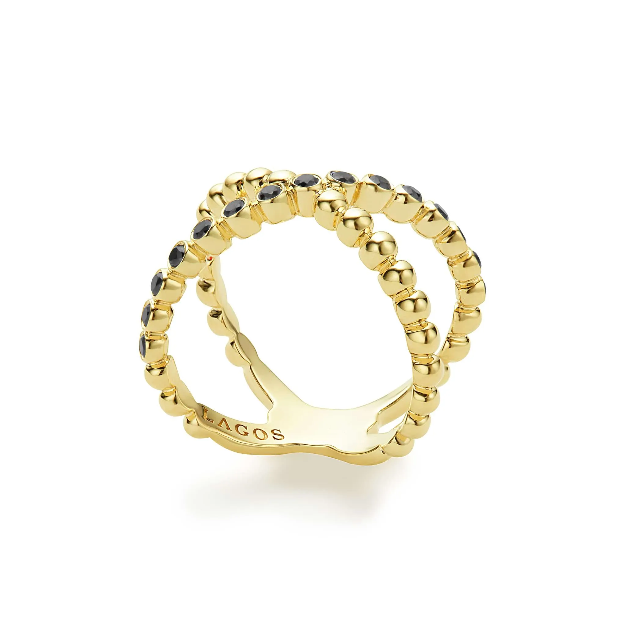 Caviar Gold 18K Gold X Black Diamond Ring