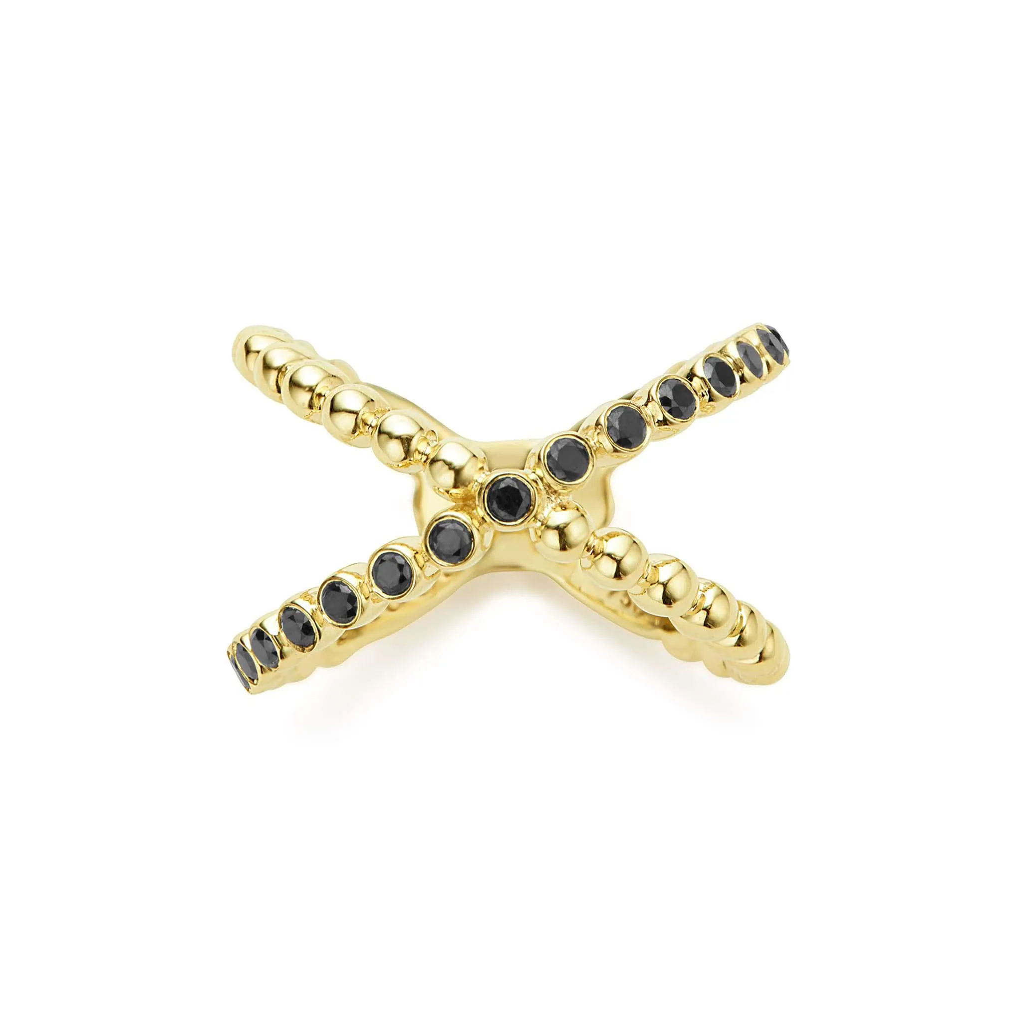 Caviar Gold 18K Gold X Black Diamond Ring