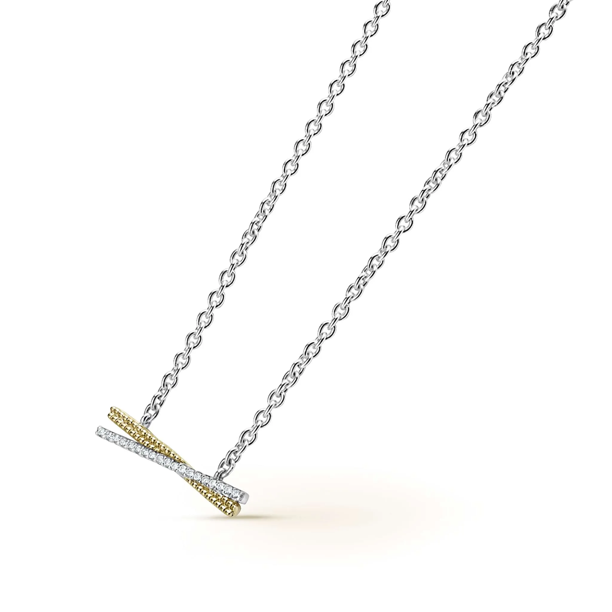 Caviar Lux Two-Tone X Diamond Necklace