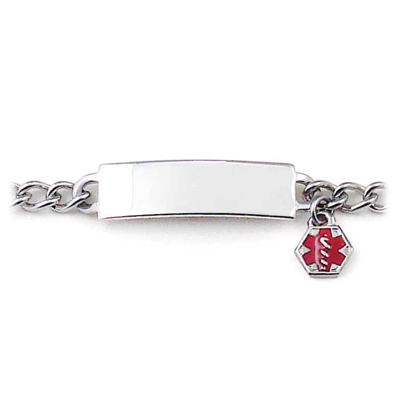 Childrens Medilog™ ID Stainless Steel Bracelet and Plaque with Dangling Charm