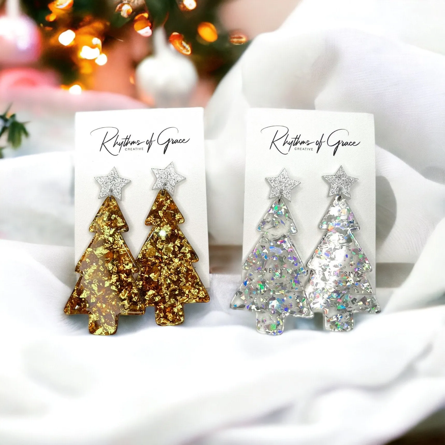 Christmas Tree Earrings - Christmas Earrings, Rhinestone Christmas, Christmas Jewelry, Christmas Jewelry, Handmade Earrings, Glitter Trees