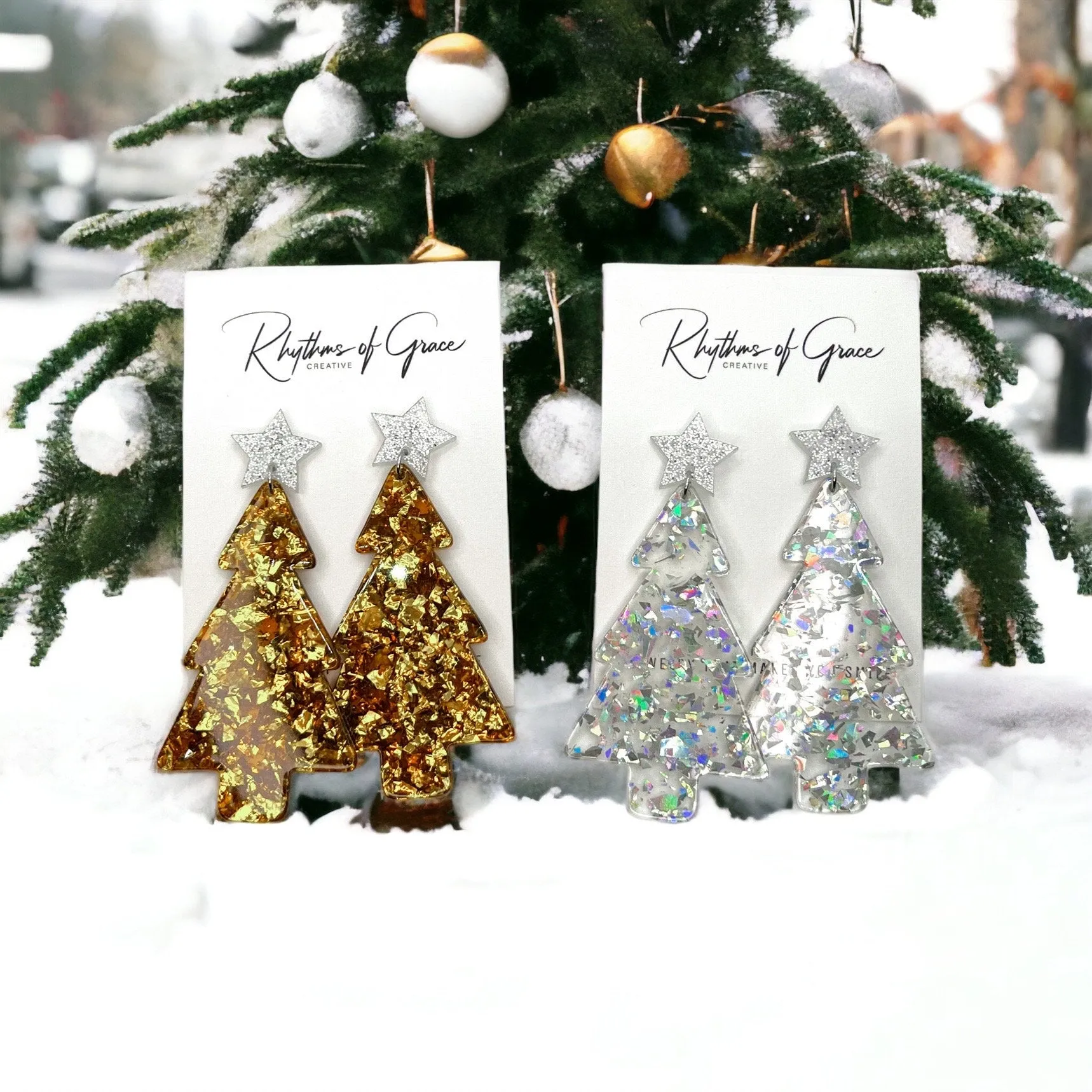 Christmas Tree Earrings - Christmas Earrings, Rhinestone Christmas, Christmas Jewelry, Christmas Jewelry, Handmade Earrings, Glitter Trees