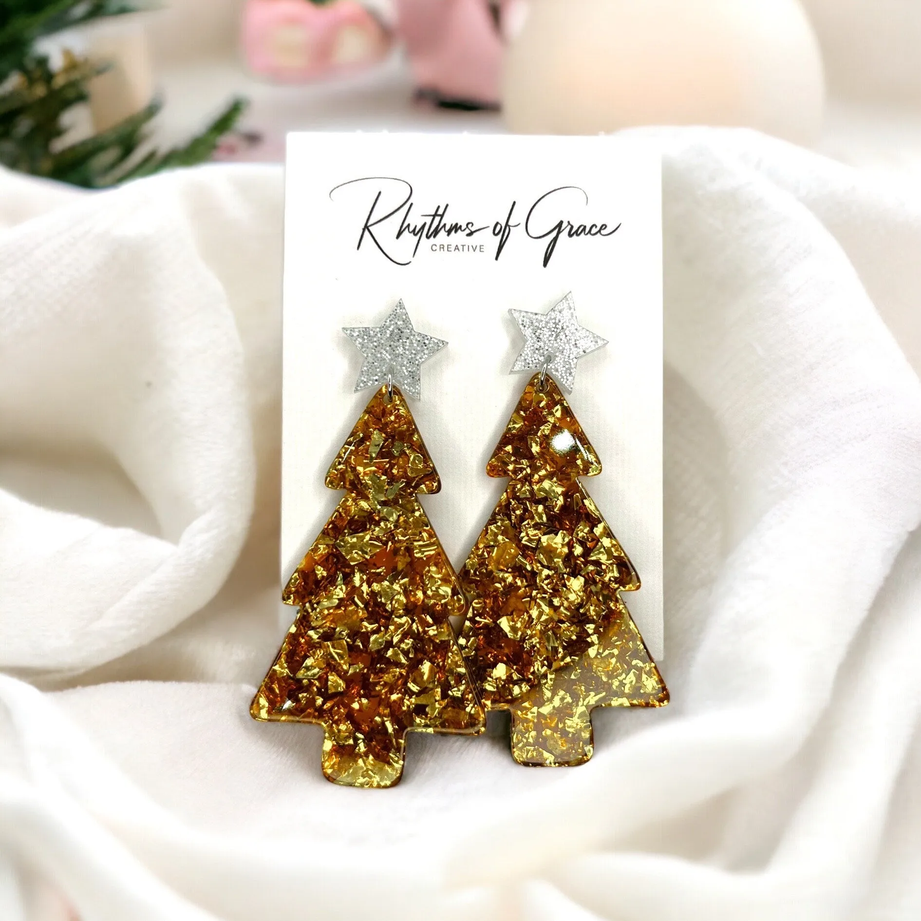 Christmas Tree Earrings - Christmas Earrings, Rhinestone Christmas, Christmas Jewelry, Christmas Jewelry, Handmade Earrings, Glitter Trees