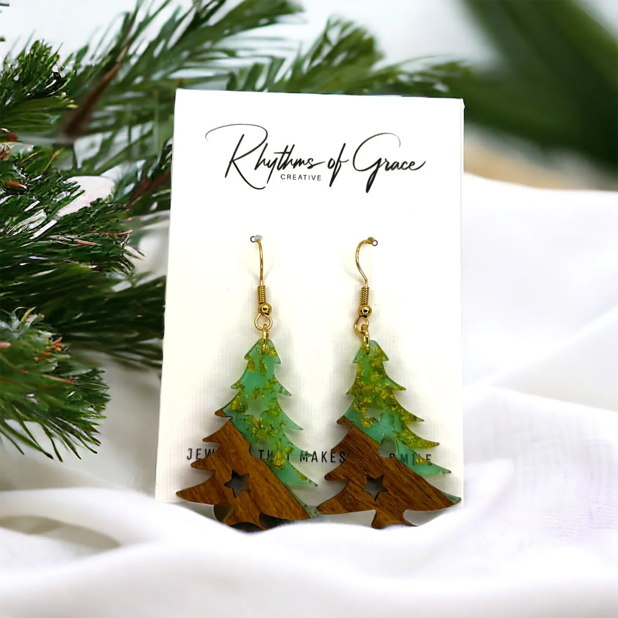 Christmas Tree Earrings - Christmas Jewelry, Handmade Earrings, Resin Earrings, Christmas Earrings, Holiday Earrings, Tree Earrings, Holiday