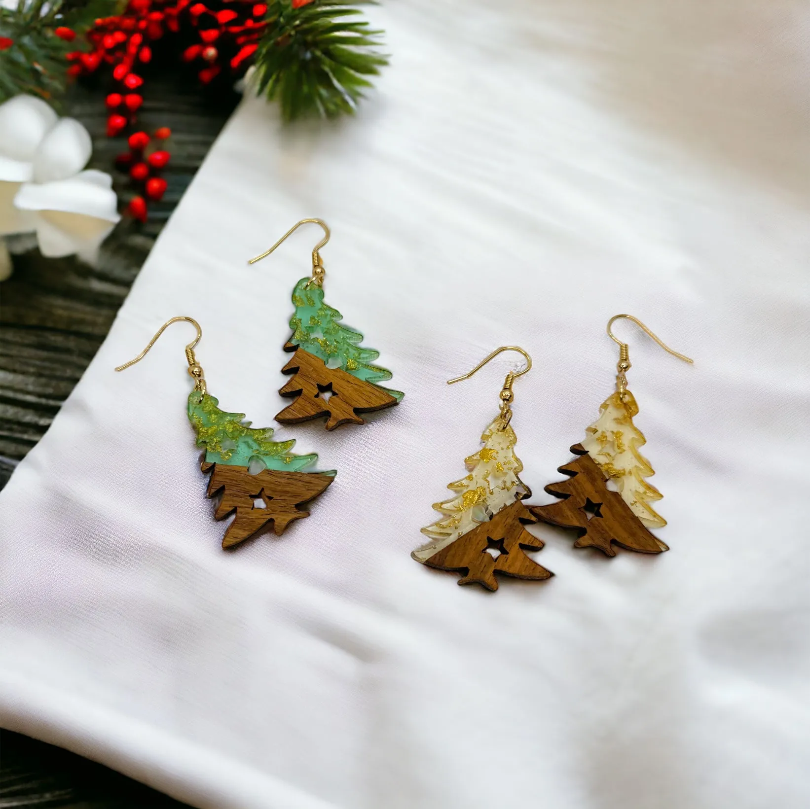 Christmas Tree Earrings - Christmas Jewelry, Handmade Earrings, Resin Earrings, Christmas Earrings, Holiday Earrings, Tree Earrings, Holiday