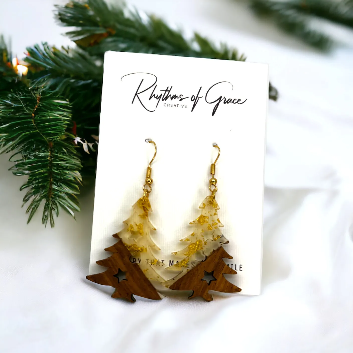 Christmas Tree Earrings - Christmas Jewelry, Handmade Earrings, Resin Earrings, Christmas Earrings, Holiday Earrings, Tree Earrings, Holiday