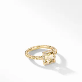 Châtelaine® Pavé Bezel Ring in 18K Yellow Gold with Champagne Citrine, Size 7