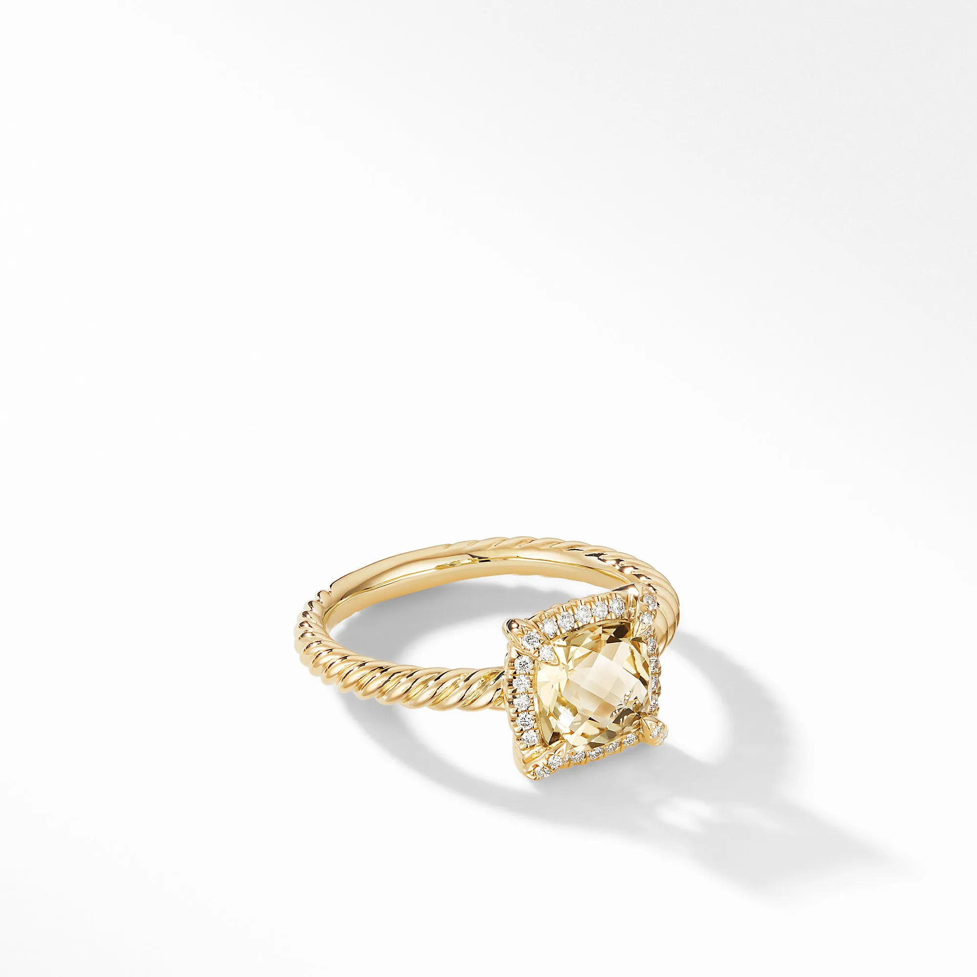 Châtelaine® Pavé Bezel Ring in 18K Yellow Gold with Champagne Citrine, Size 7