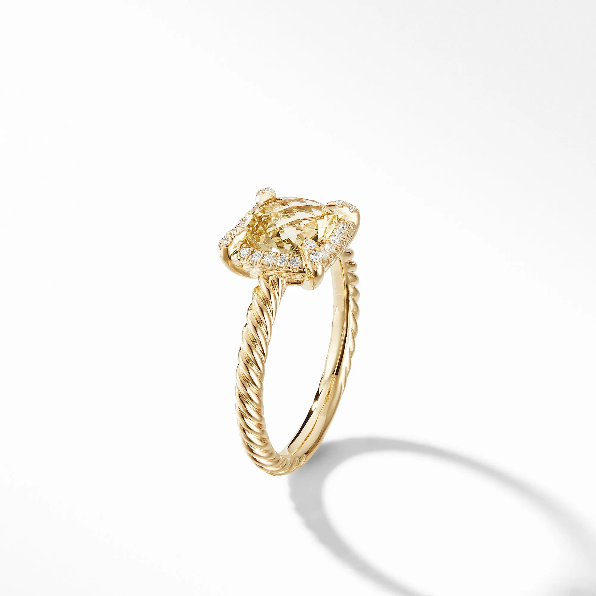 Châtelaine® Pavé Bezel Ring in 18K Yellow Gold with Champagne Citrine, Size 7