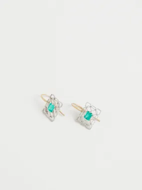 Colombian Emerald Frame Earrings in 18k Yellow Gold and Platinum