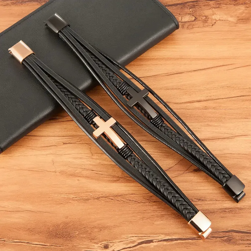 Cross Leather Bracelet - Vegan leather - Imported