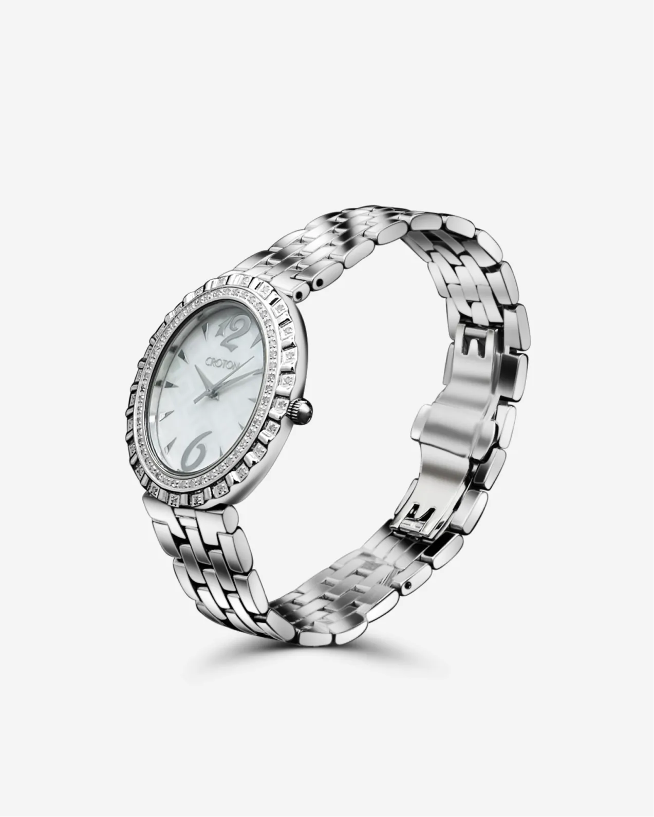 Croton Ladies Silvertone Swiss Quartz "Ballroom" Watch with Patterned Mother of Pearl Dial