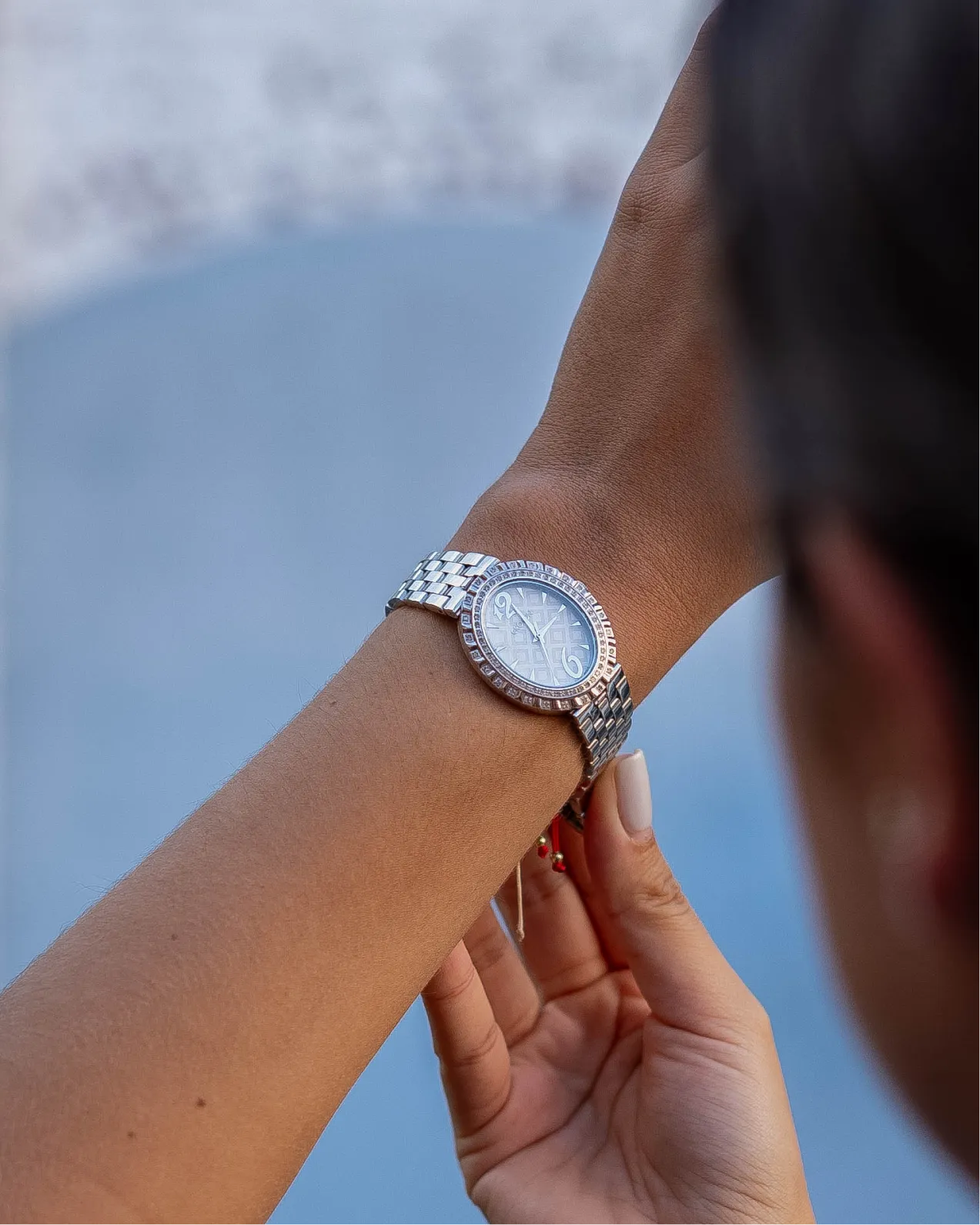 Croton Ladies Silvertone Swiss Quartz "Ballroom" Watch with Patterned Mother of Pearl Dial