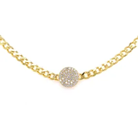 Cuban Link Chocker Necklace with Pave Circle