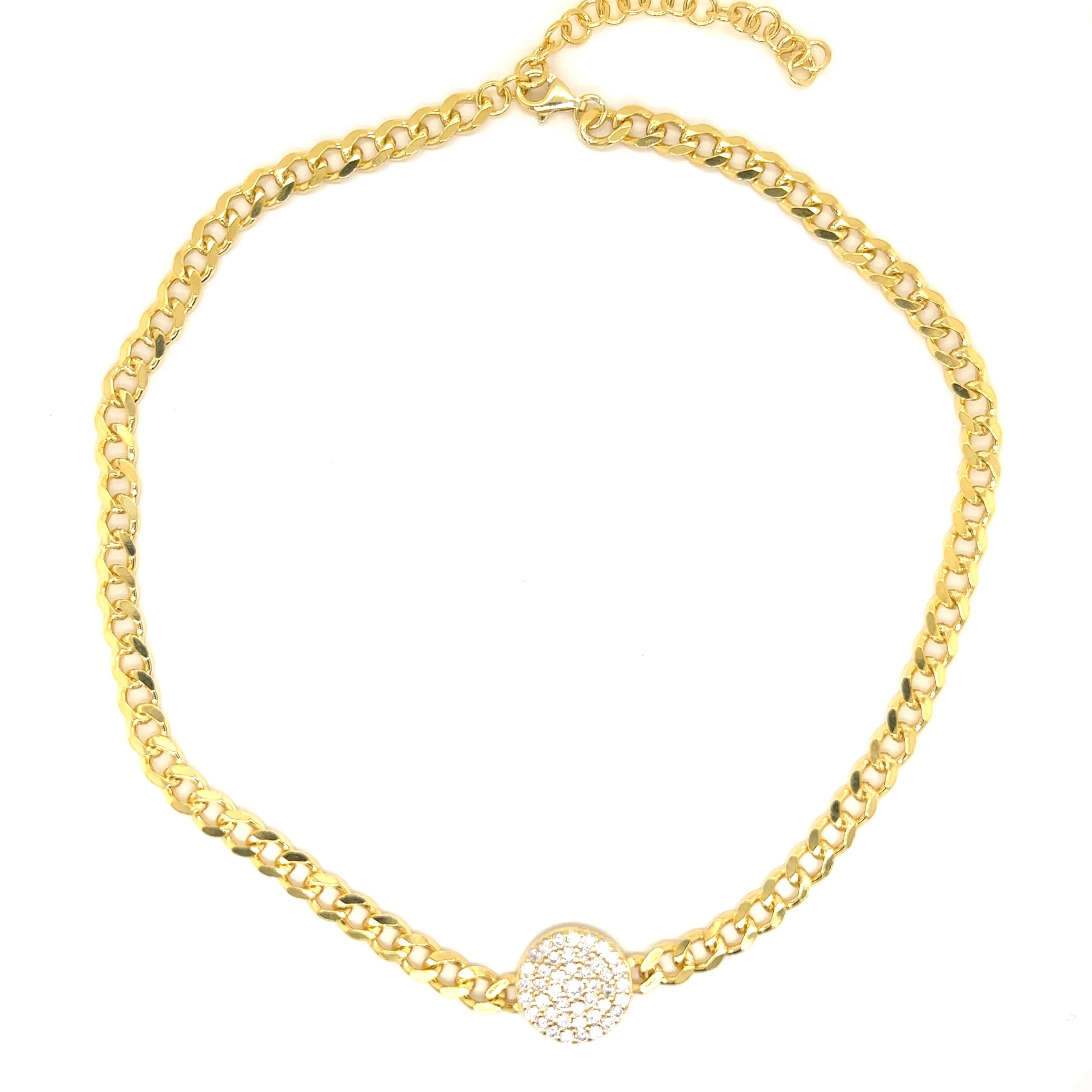 Cuban Link Chocker Necklace with Pave Circle