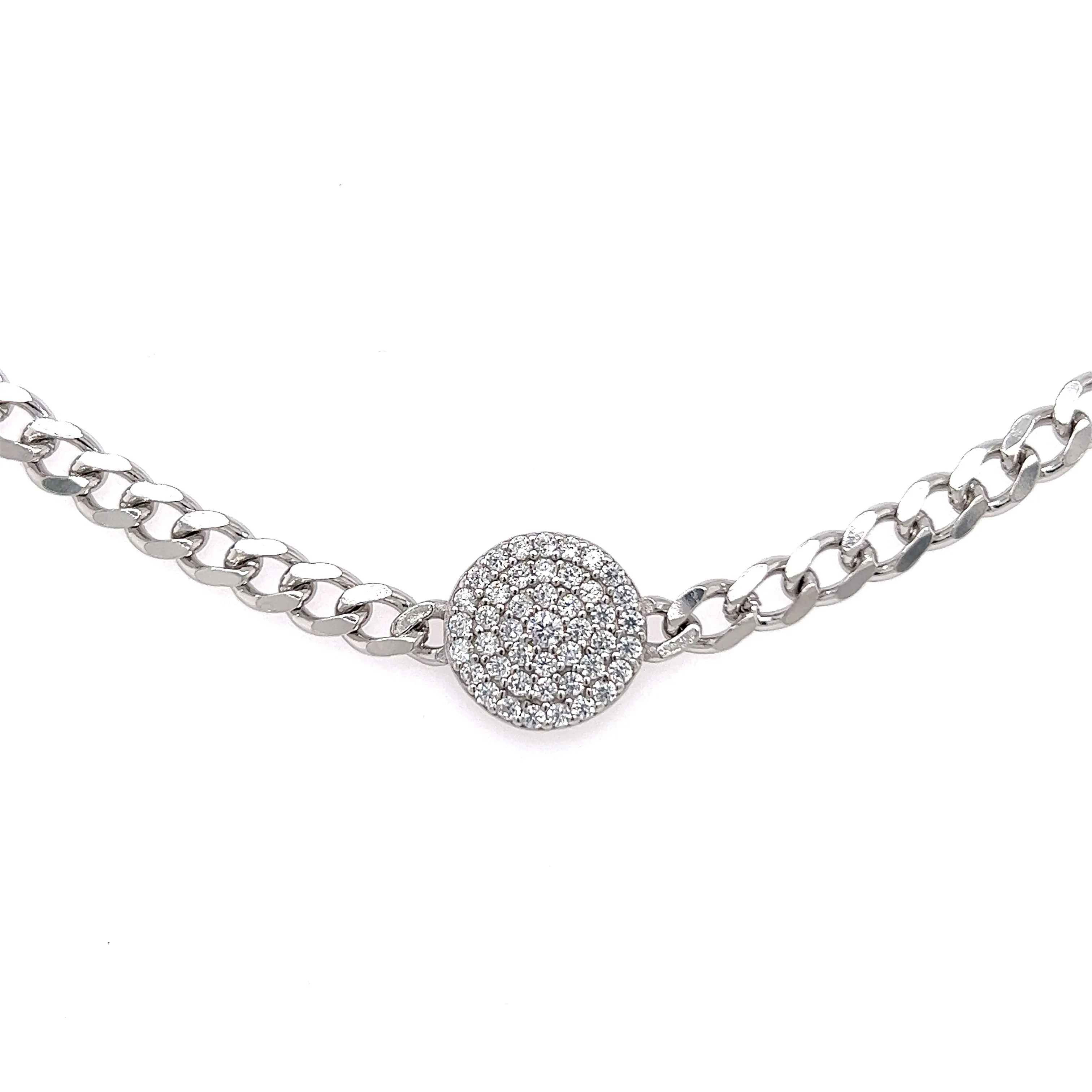 Cuban Link Chocker Necklace with Pave Circle