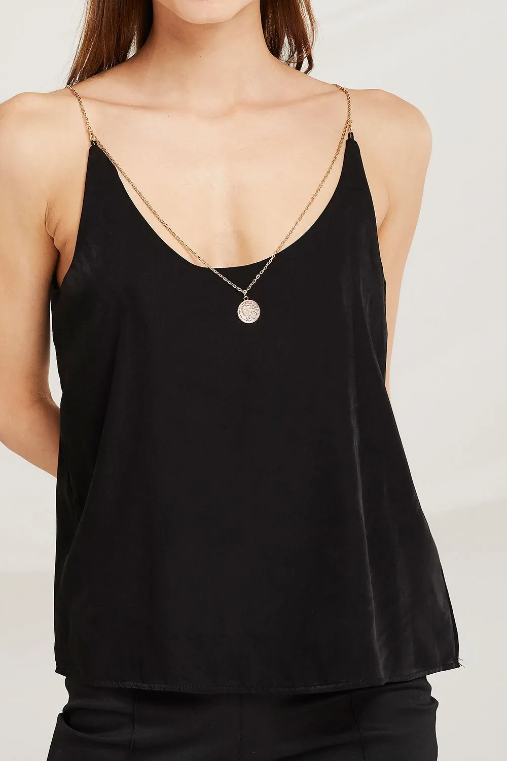 Dalary Satin Cami Top w/ Necklace Chain