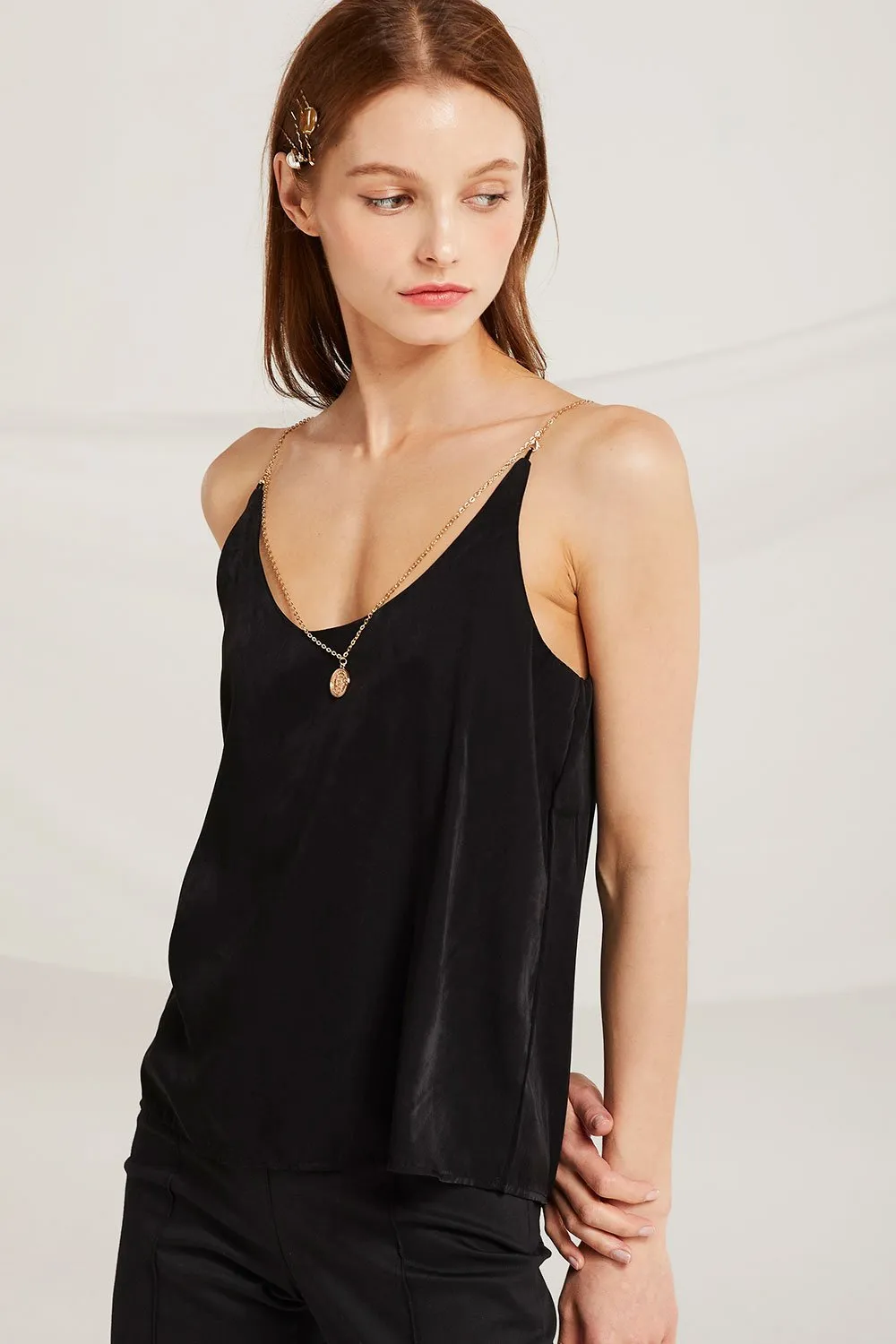 Dalary Satin Cami Top w/ Necklace Chain