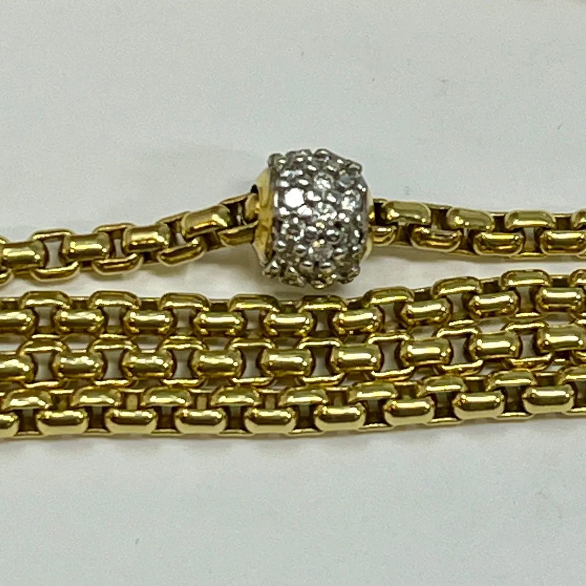 David Yurman 18K Gold 4 Strand 15" Necklace with 5 Pave Diamond Balls