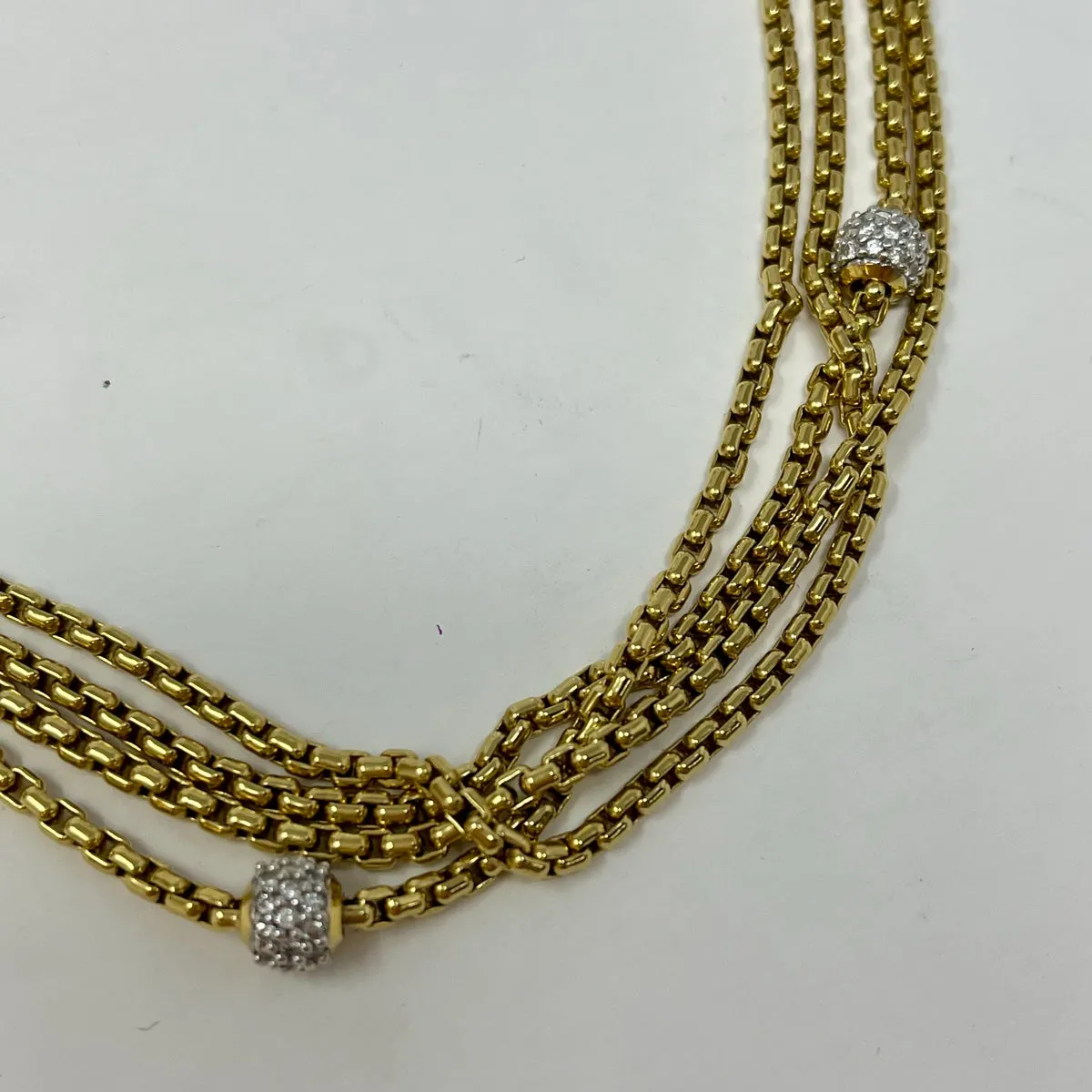 David Yurman 18K Gold 4 Strand 15" Necklace with 5 Pave Diamond Balls