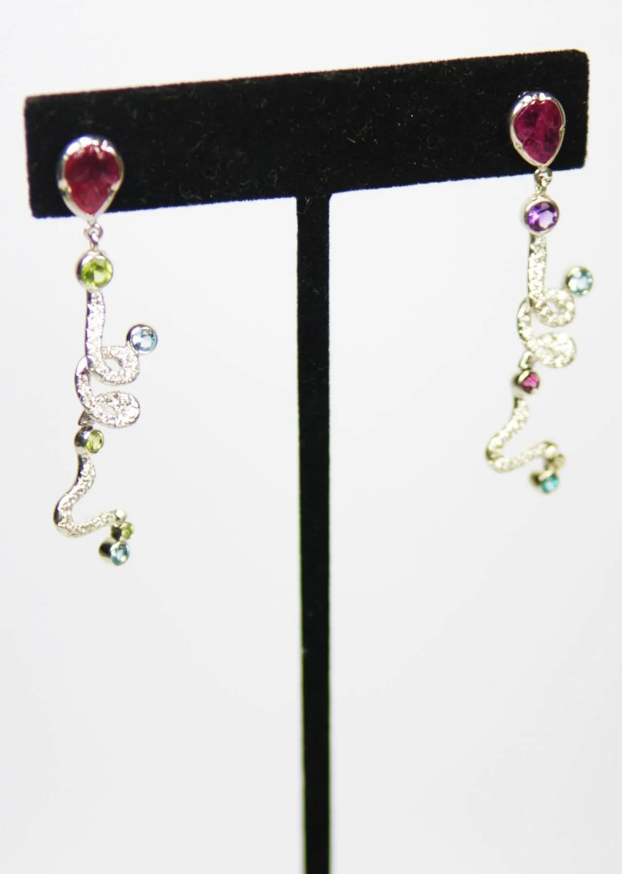 DIAMOND Gold Dangle Earrings 18 Karat Gold with Multi Ruby Gemstone