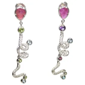 DIAMOND Gold Dangle Earrings 18 Karat Gold with Multi Ruby Gemstone