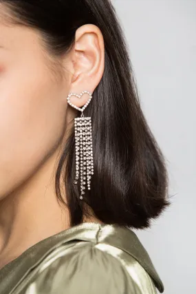 Diamond Heart Tassel Earrings