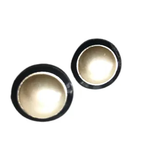 Domed Faux Pearl Clip Earrings with Black Enameled Edge circa 1960s