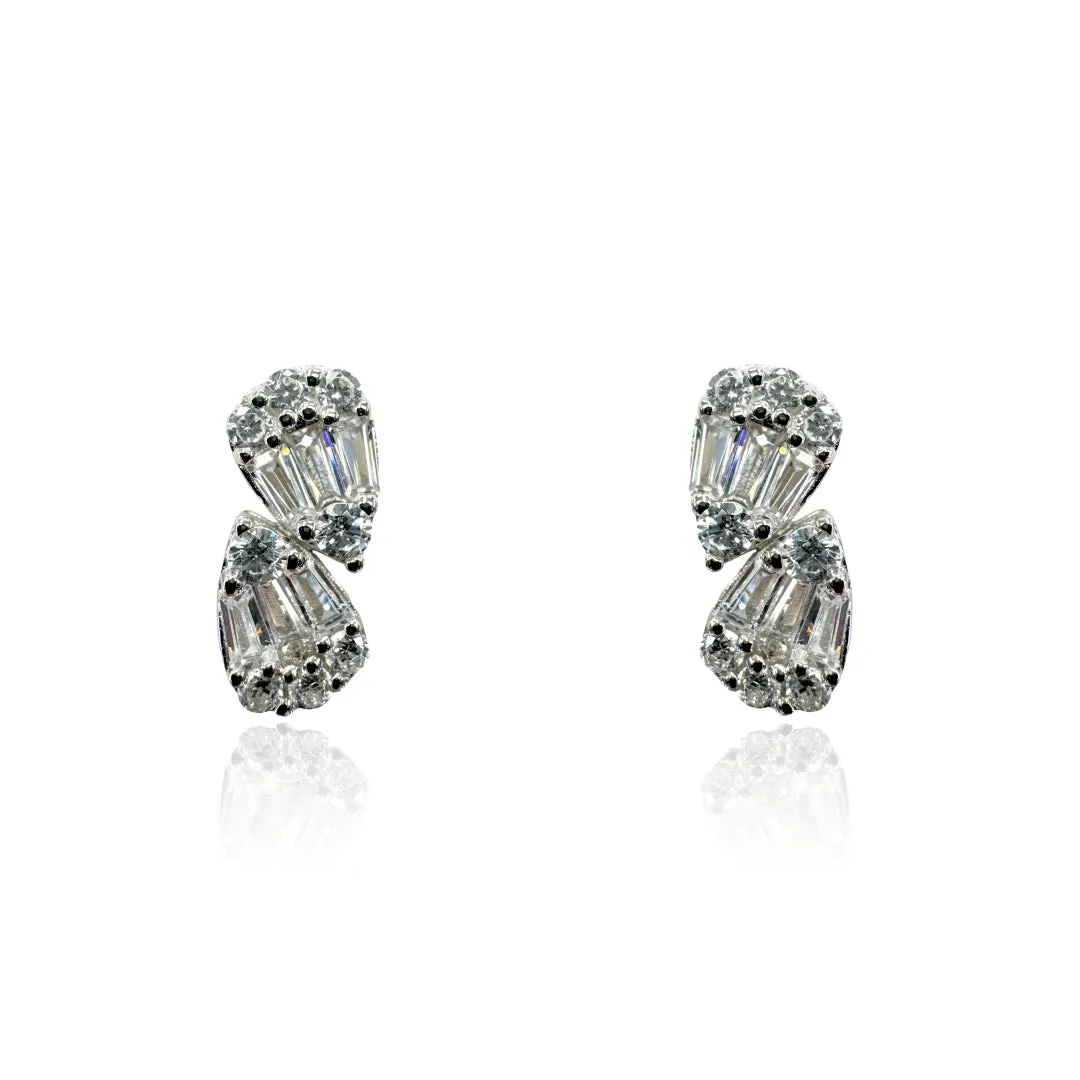 Double Pear Shape Baguette Stud Earring - Gold or Silver