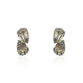 Double Pear Shape Baguette Stud Earring - Gold or Silver