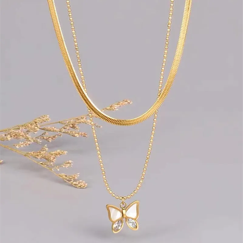 Double Shell Butterfly Anklet Necklace