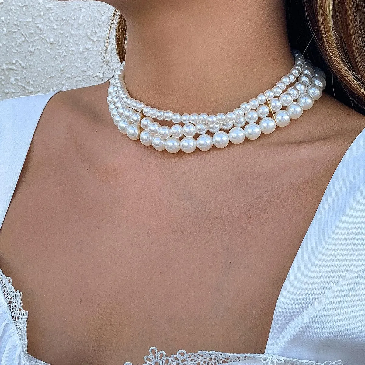 Elegant Multilayer Pearl Chain Necklace, Vintage Wedding Fashion Statement Choker