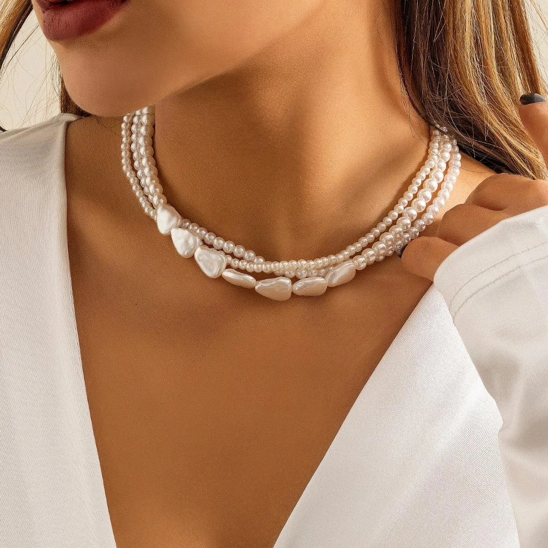 Elegant Multilayer Pearl Chain Necklace, Vintage Wedding Fashion Statement Choker