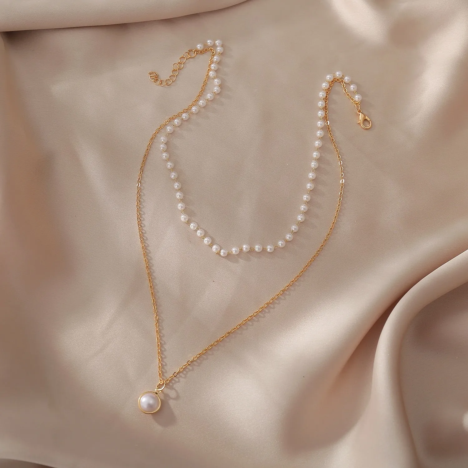 Elegant Retro Style Double-Layer Pearl Necklace - Choker