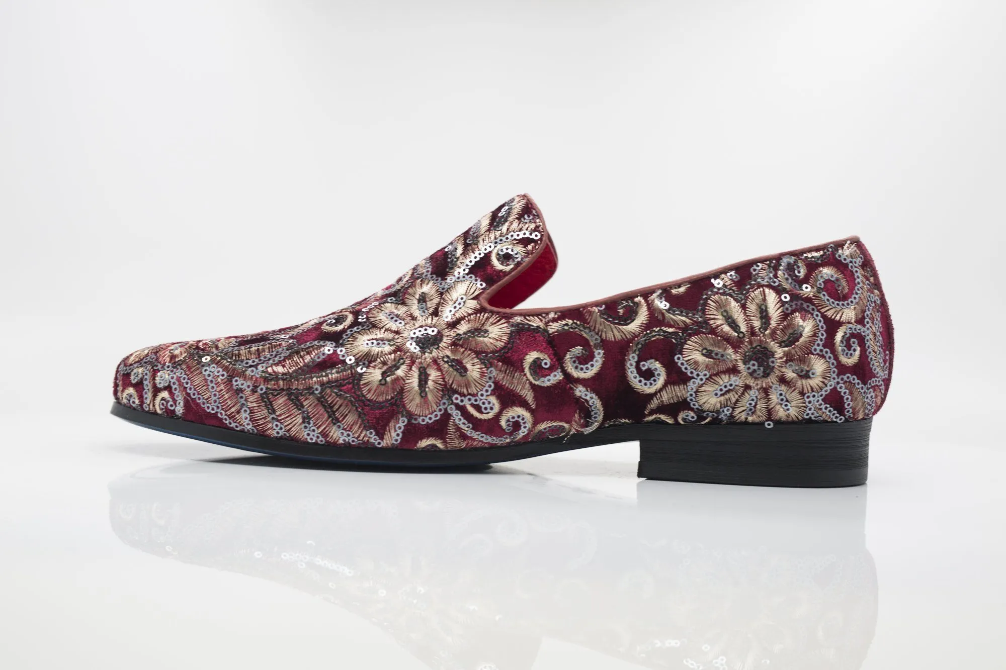 Embroidered Velvet Slip-On Loafer Ruby